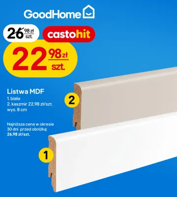 Listwa MDF GoodHome biała wys. 8 cm promocja w Castorama