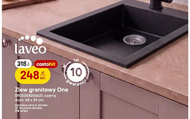 Zlew granitowy Laveo One czarny 48x39 cm promocja w Castorama