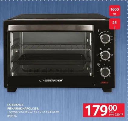 Piekarnik Esperanza Napoli 25l 46,5x32,4x34,8cm promocja w Selgros
