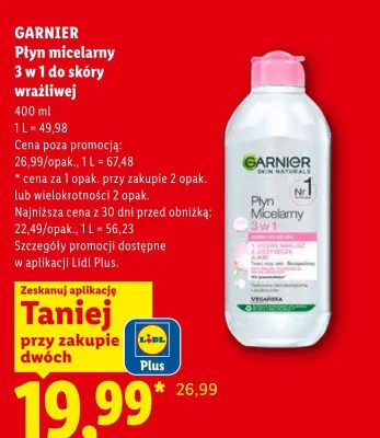 Płyn micelarny 3 w 1 do skóry wrażliwej GARNIER promocja w Lidl
