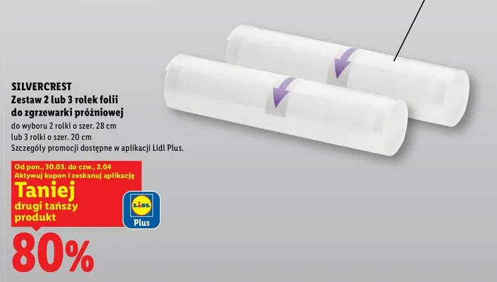 Zestaw 2 lub 3 rolek folii do zgrzewarki próżniowej do wyboru 2 rolki o szer. 28cm lub 3 rolki o szer. 20cm promocja w Lidl