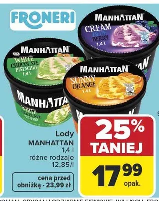 Lody Manhattan White Chocolate Pistachio promocja w Carrefour Market