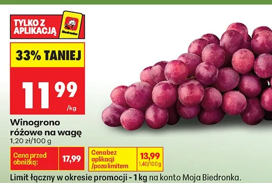 Winogrono różowe na wagę promocja w Biedronka