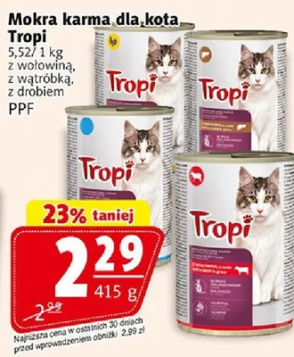 Mokra karma dla kota Tropi z wątróbką, z drobiem promocja w Prim Market