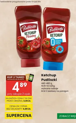 Ketchup pikantny Pudliszki promocja w Delikatesy Centrum