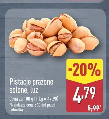 Pistacje prażone solone luz promocja w Aldi
