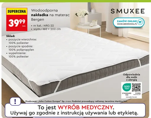Wodoodporna nakładka na materac Bergen promocja w Biedronka