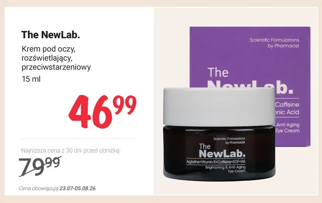 Krem pod oczy rozświetlający przeciwstarzeniowy The NewLab. promocja w Rossmann