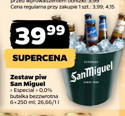 Zestaw piw bezalkoholowych San Miguel 0,0% 6-pak 250 ml promocja w Netto