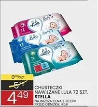 Chusteczki nawilżane Lula 4-72 szt. / Stella 60-64 szt. z witaminą A 30 dni opakowanie mix promocja w Wafelek