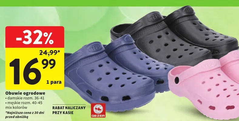 Obuwie ogrodowe damskie promocja w Intermarche