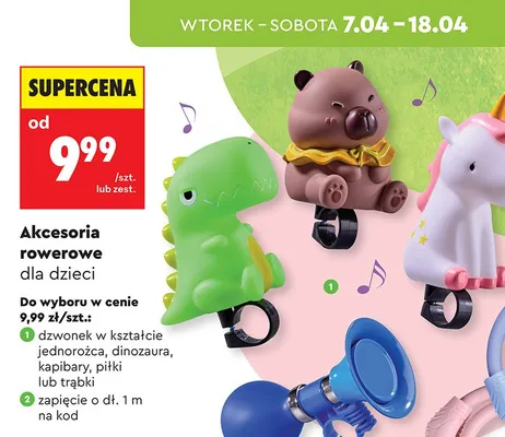 Dzwonek w kształcie jednorożca, dinozaura, kapibary, trąbki lub piłki promocja w Biedronka