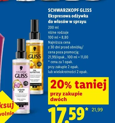 Ekspresowa odżywka do włosów w sprayu Schwarzkopf Gliss Oil Nutritive promocja w Lidl