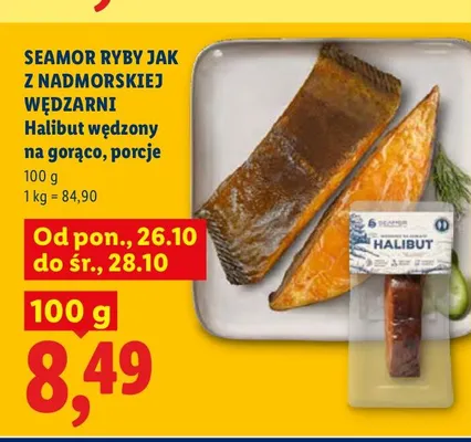 Halibut wędzony na gorąco porcje Seamor Ryby jak z Nadmorskiej Wędzarni promocja w Lidl