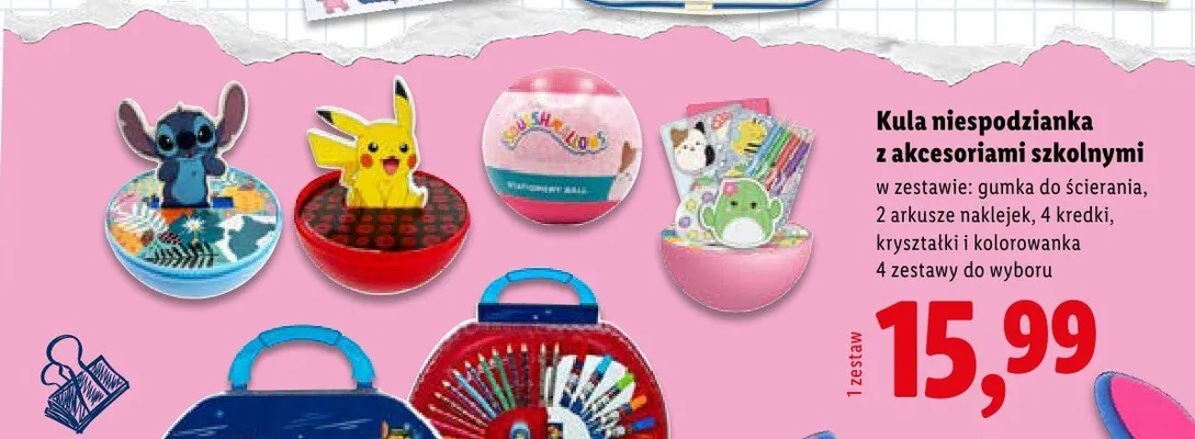 Kula niespodzianka Stitch z akcesoriami szkolnymi promocja w Lidl