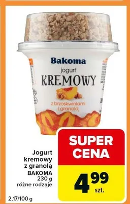Jogurt kremowy z granolą Bakoma z brzoskwiniami promocja w Carrefour Express