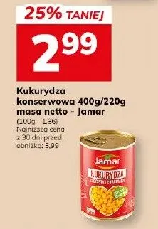 Kukurydza konserwowa 400g/220g masa netto - Jamar promocja w Hitpol