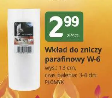 Wkład do zniczy parafinowy W-6 Płomyk promocja w Marketvita