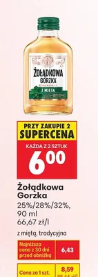 Wódka Żołądkowa Gorzka z Miętą 90 ml promocja w Biedronka