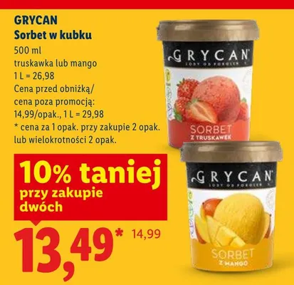 Sorbet w kubku Grycan mango promocja w Lidl