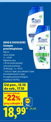 Szampon przeciwłupieżowy Head & Shoulders Menthol Fresh 2in1 promocja w Lidl