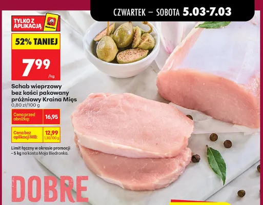 Schab wieprzowy bez kości pakowany próżniowo promocja w Biedronka