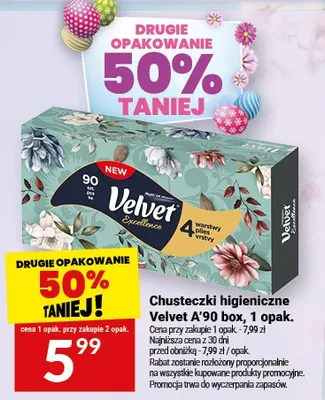 Chusteczki higieniczne Velvet A'90 box, 1 opak. promocja w Twój Market
