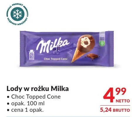 Lody w rożku Milka Choc Topped Cone promocja w Makro