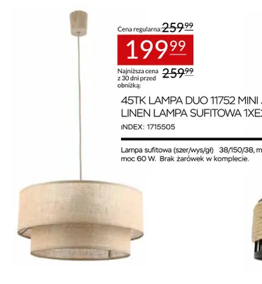 Lampa sufitowa 45TK Duo 11752 Mini Juta Linen promocja w Abra Meble