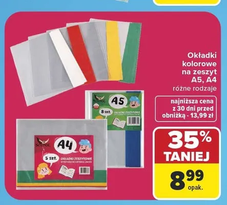 Okładki kolorowe na zeszyt A4 Sopol promocja w Carrefour