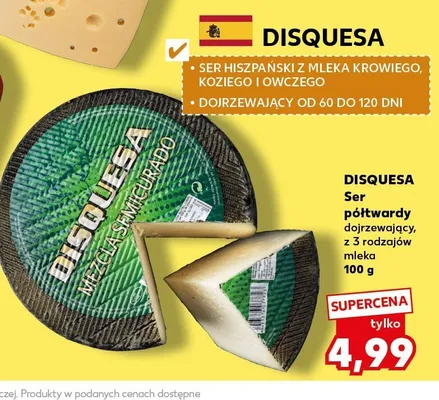 Ser półtwardy dojrzewający z 3 rodzajów mleka Disquesa promocja w Kaufland