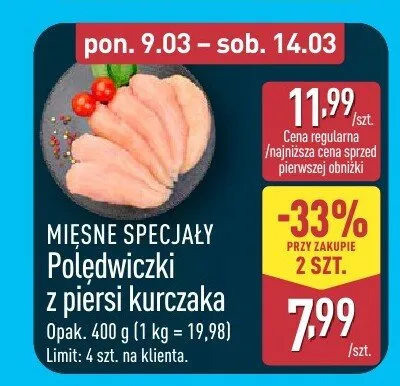 Mięsne specjały Polędwiczki z piersi kurczaka promocja w Aldi
