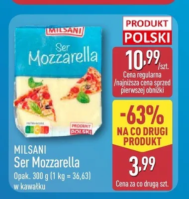 Ser Mozzarella Milsani w kawałku promocja w Aldi
