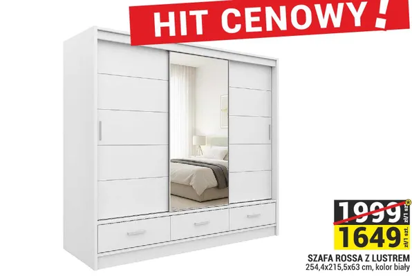 Szafa Rossa z lustrem 254,4x215,5x63cm kolor biały promocja w Merkury Market