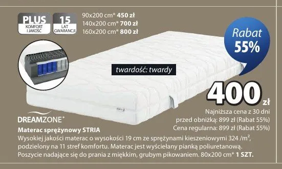 Materac sprężynowy Dreamzone Stria promocja w Jysk