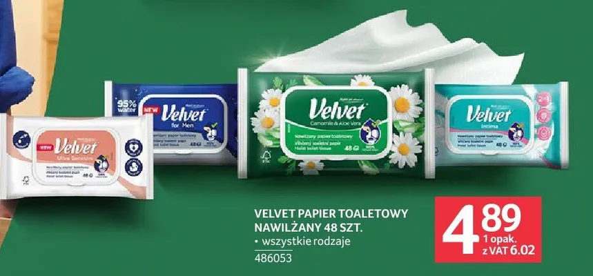 Papier toaletowy nawilżany Velvet 48szt., wszystkie rodzaje, 486053 promocja w Selgros