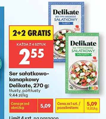 Ser sałatkowo-kanapkowy Delikate tłusty promocja w Biedronka