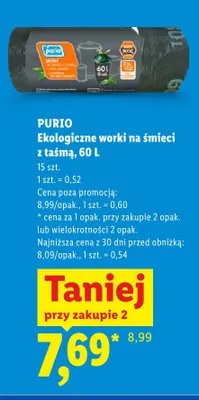 Ekologiczne worki na śmieci z taśmą 60 l Purio promocja w Lidl