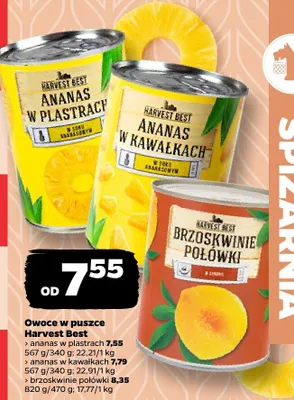 Owoce w puszce ananas w plastrach, ananas w kawałkach, brzoskwinie połówki promocja w Netto