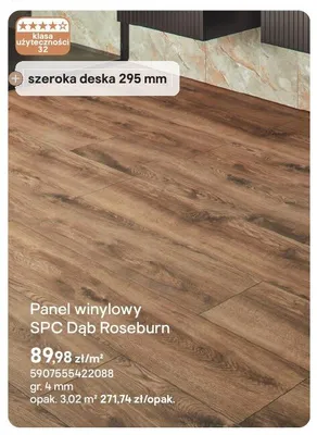 Panel winylowy SPC Dąb Roseburn klasa użyteczności 32 szeroka deska 295mm gr. 4mm promocja w Castorama