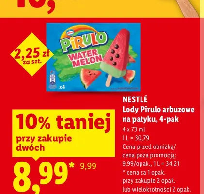 Lody Pirulo arbuzowe na patyku Nestlé 4-pak promocja w Lidl