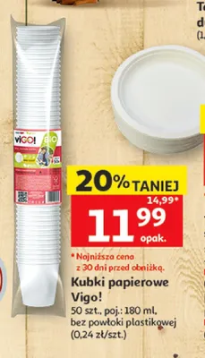 Kubki papierowe Vigo! 180 ml promocja w Auchan