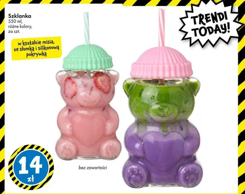 Szklanka w kształcie misia ze słomką i silikonową pokrywką 550 ml promocja w Tedi
