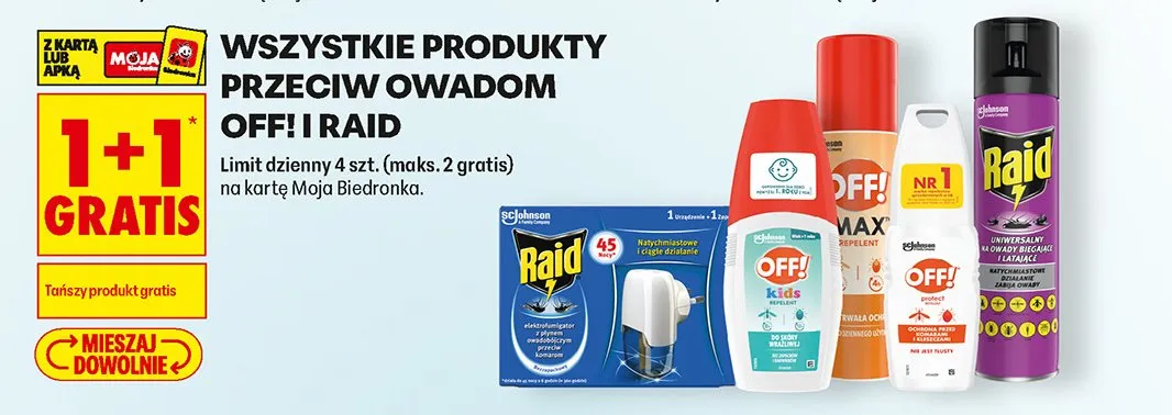 Produkty przeciw owadom Off! i Raid promocja w Biedronka