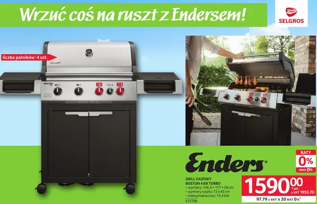Grill gazowy Boston 4 KP Turbo promocja w Selgros