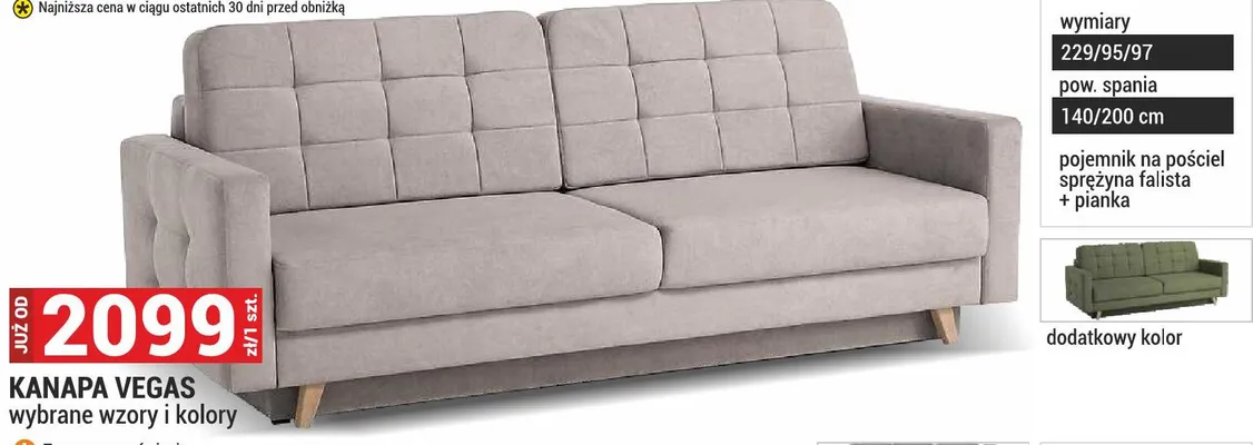 Kanapa Vegas 229/95/97cm wybrane wzory i kolory promocja w Merkury Market