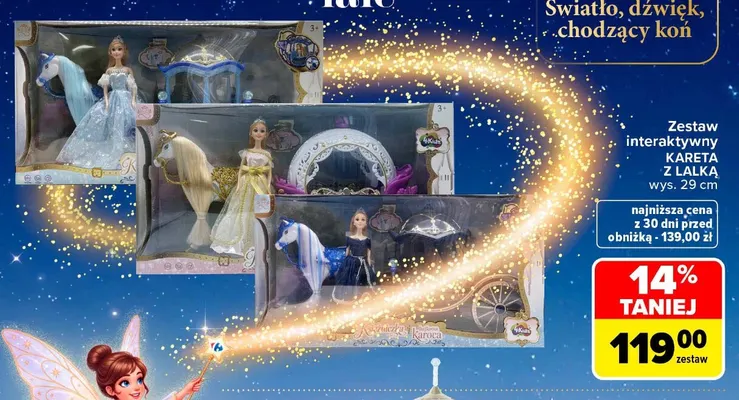 Zestaw interaktywny kareta z lalką wys. 29 cm promocja w Carrefour