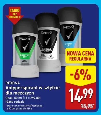 Antyperspirant w sztyfcie dla mężczyzn Cobalt Dry Rexona promocja w Aldi