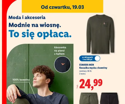 Koszulka męska z bawełny promocja w Lidl