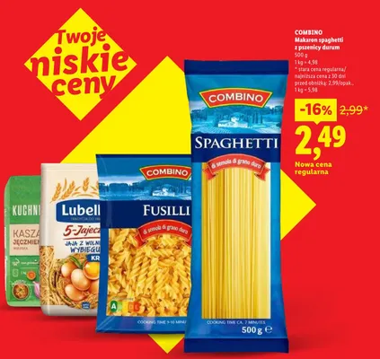 Makaron spaghetti z pszenicy durum Combino promocja w Lidl
